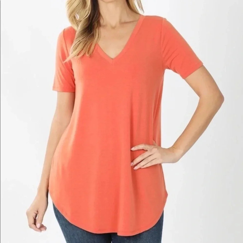 NWT zenana premium Boutique Basic relaxed vneck top tunic layer ash cooper